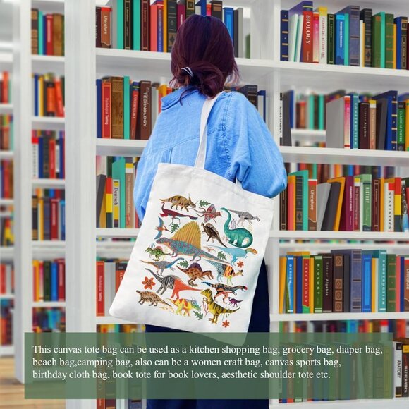 Canvas Aesthetic Tote Bag for Women with Inner Pocket Totes Shoulder Book Bag Sh - Picture 4 of 7